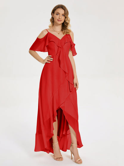 Leia High Low Backless Ruffles Bridesmaid Dress