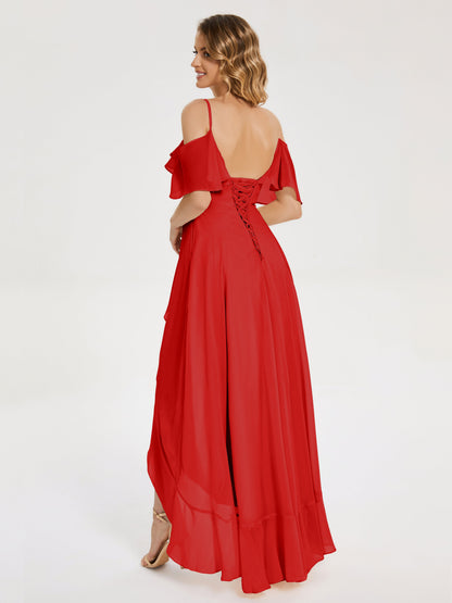 Leia High Low Backless Ruffles Bridesmaid Dress