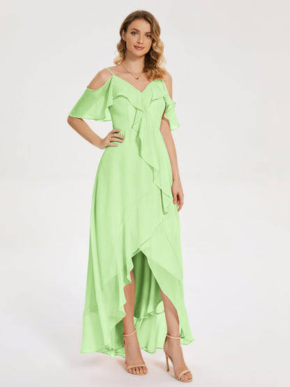 Leia High Low Backless Ruffles Bridesmaid Dress