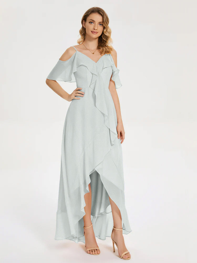Leia High Low Backless Ruffles Bridesmaid Dress