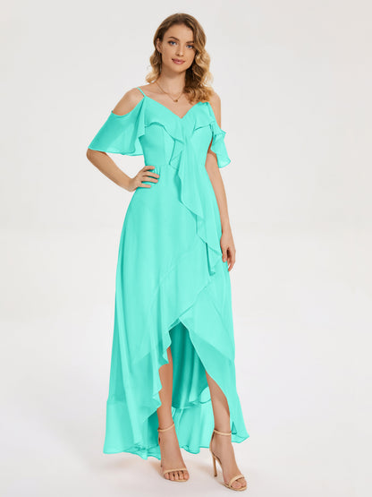 Leia High Low Backless Ruffles Bridesmaid Dress