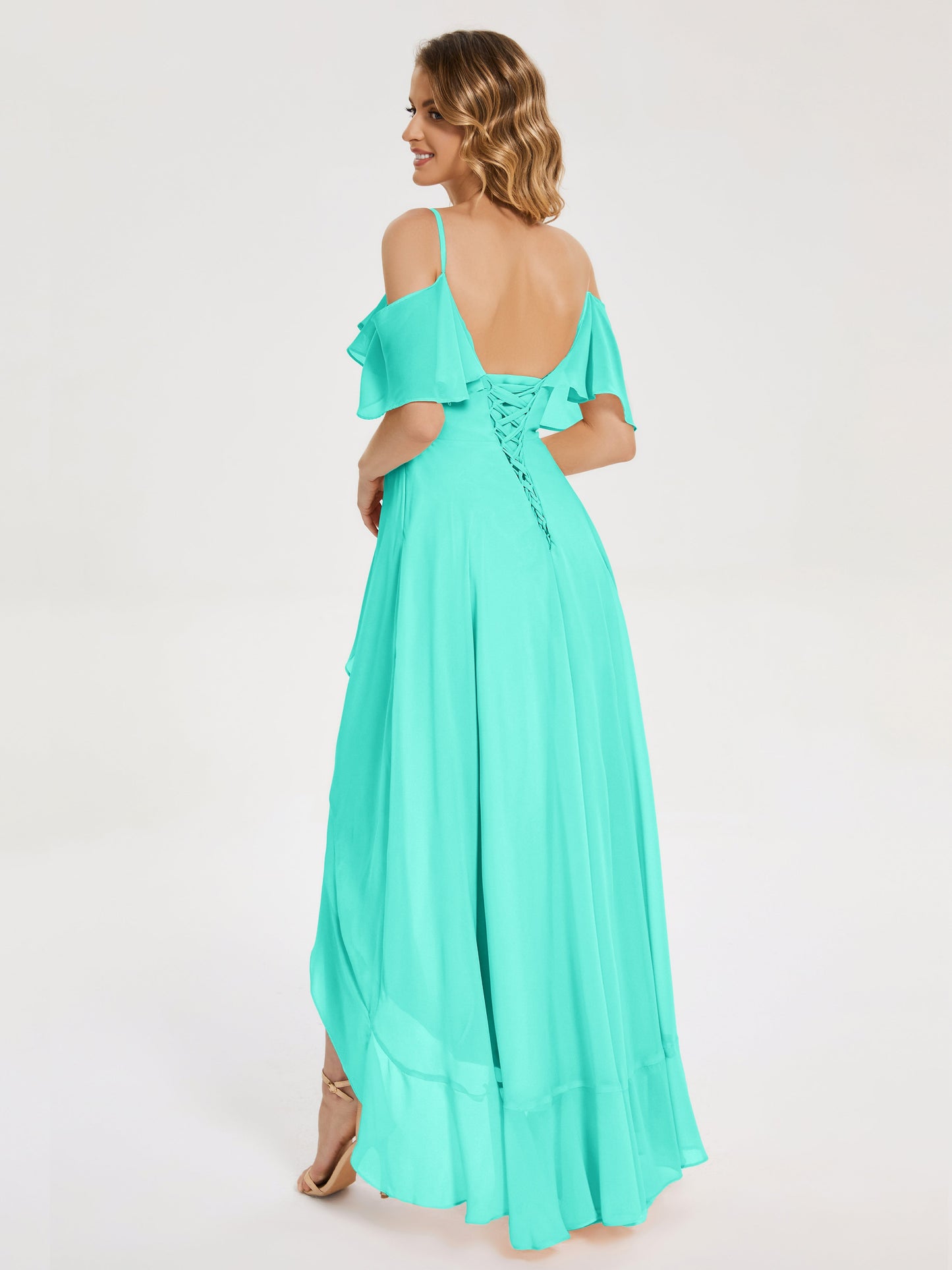 Leia High Low Backless Ruffles Bridesmaid Dress