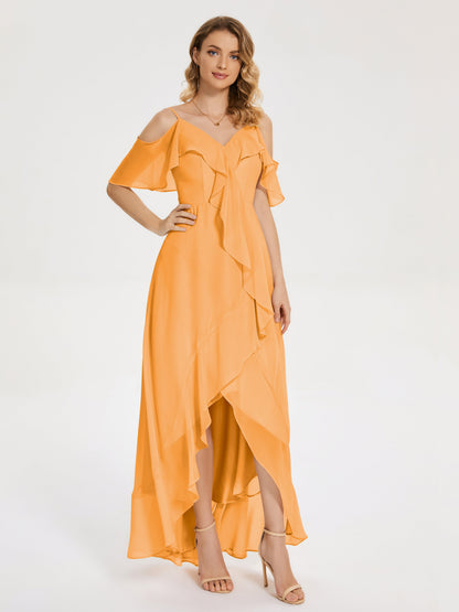 Leia High Low Backless Ruffles Bridesmaid Dress