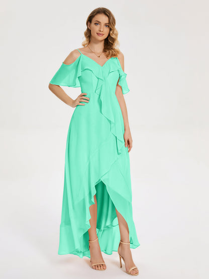 Leia High Low Backless Ruffles Bridesmaid Dress
