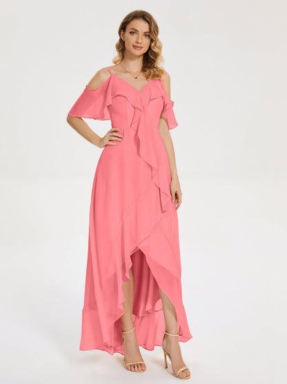 Leia High Low Backless Ruffles Bridesmaid Dress