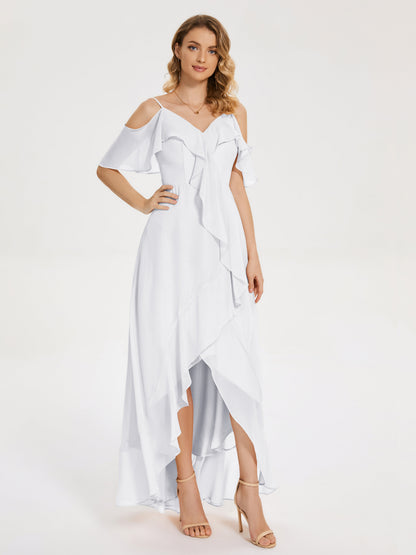 Leia High Low Backless Ruffles Bridesmaid Dress