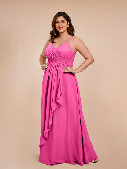 Isla Plus Size V-neck Ruched Chiffon Bridesmaid Dresses with Slit