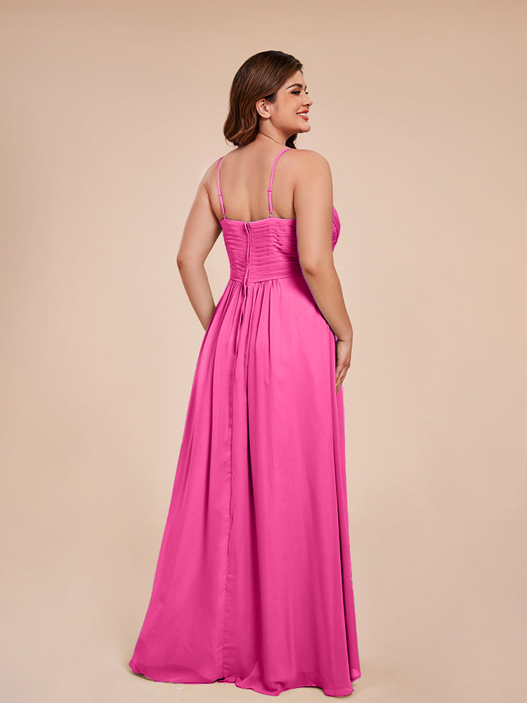 Isla Plus Size V-neck Ruched Chiffon Bridesmaid Dresses with Slit