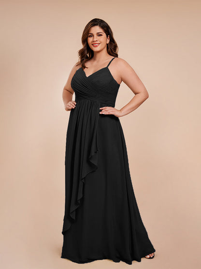 Isla Plus Size V-neck Ruched Chiffon Bridesmaid Dresses with Slit