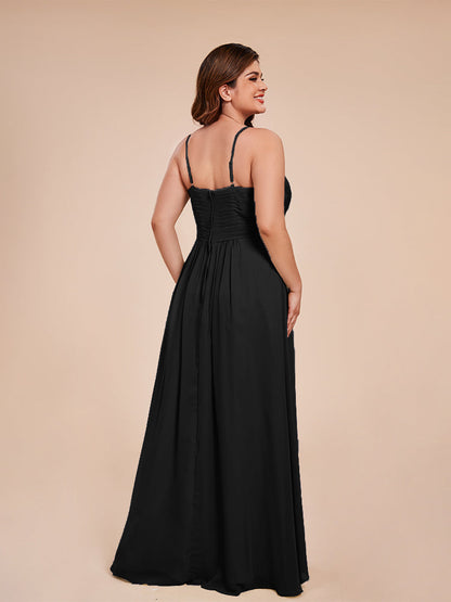 Isla Plus Size V-neck Ruched Chiffon Bridesmaid Dresses with Slit