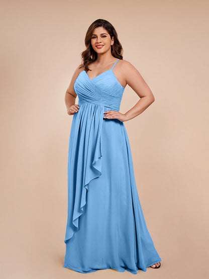 Isla Plus Size V-neck Ruched Chiffon Bridesmaid Dresses with Slit
