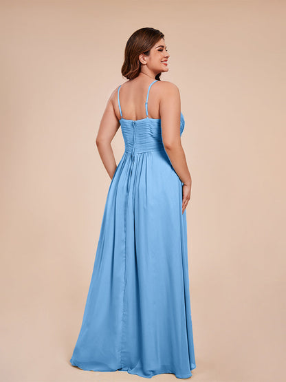 Isla Plus Size V-neck Ruched Chiffon Bridesmaid Dresses with Slit
