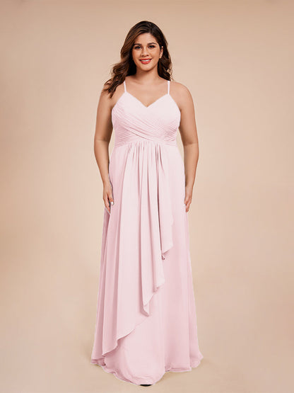 Isla Plus Size V-neck Ruched Chiffon Bridesmaid Dresses with Slit