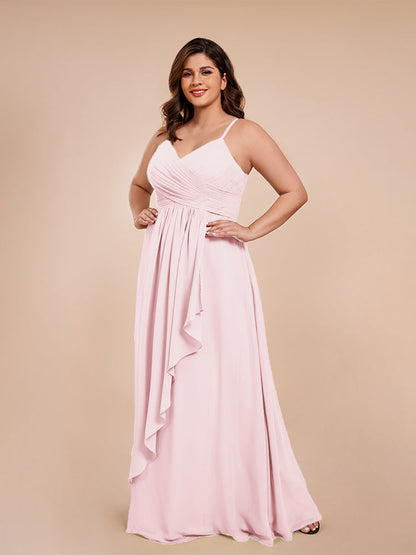 Isla Plus Size V-neck Ruched Chiffon Bridesmaid Dresses with Slit