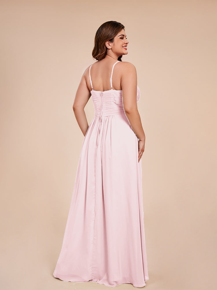 Isla Plus Size V-neck Ruched Chiffon Bridesmaid Dresses with Slit