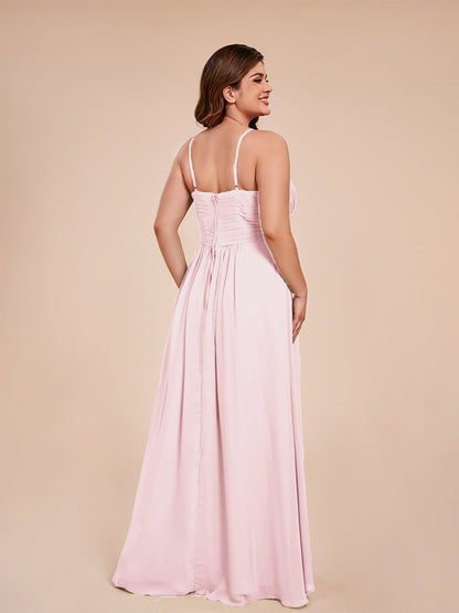 Isla Plus Size V-neck Ruched Chiffon Bridesmaid Dresses with Slit