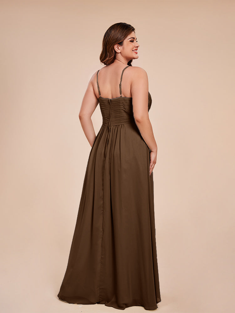 Isla Plus Size V-neck Ruched Chiffon Bridesmaid Dresses with Slit