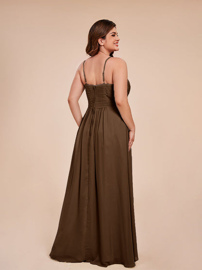 Isla Plus Size V-neck Ruched Chiffon Bridesmaid Dresses with Slit
