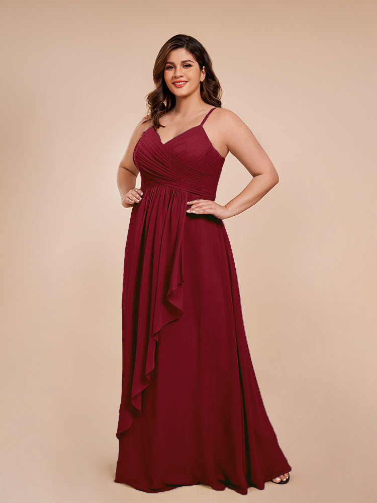 Isla Plus Size V-neck Ruched Chiffon Bridesmaid Dresses with Slit