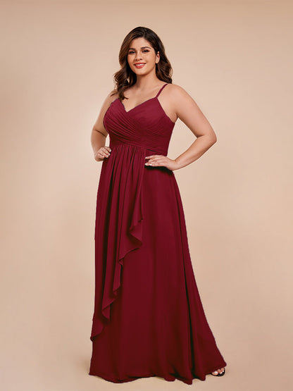 Isla Plus Size V-neck Ruched Chiffon Bridesmaid Dresses with Slit