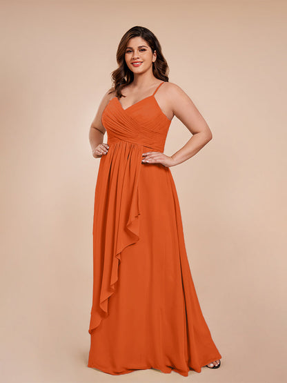 Isla Plus Size V-neck Ruched Chiffon Bridesmaid Dresses with Slit