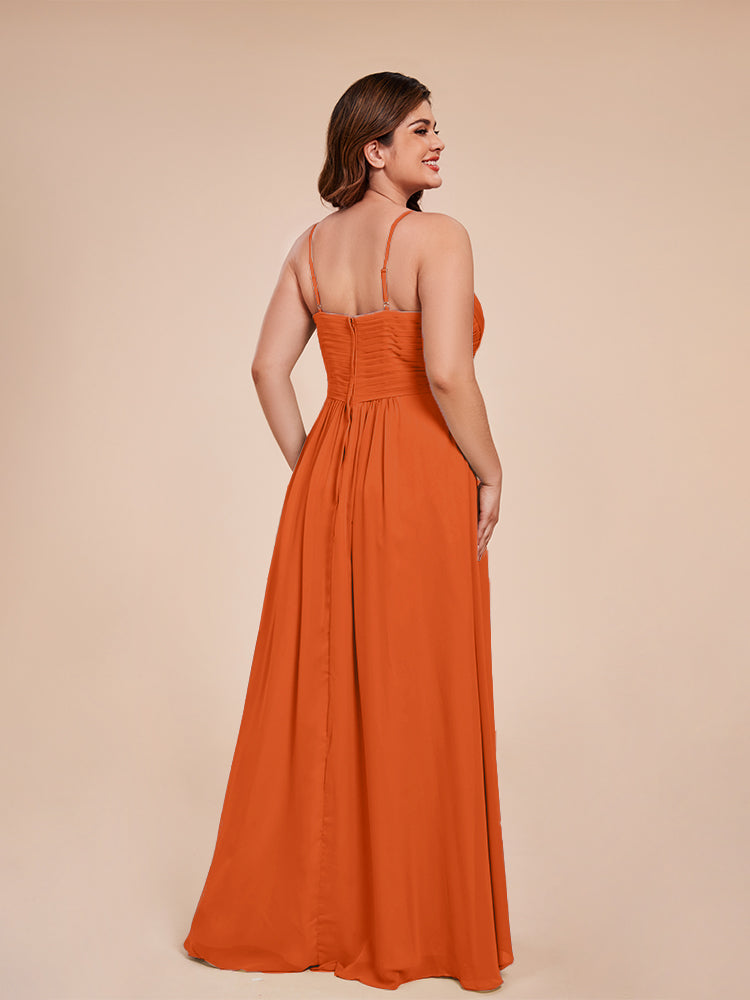 Isla Plus Size V-neck Ruched Chiffon Bridesmaid Dresses with Slit