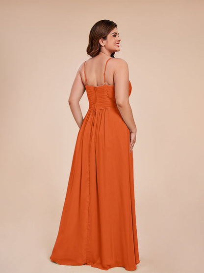 Isla Plus Size V-neck Ruched Chiffon Bridesmaid Dresses with Slit