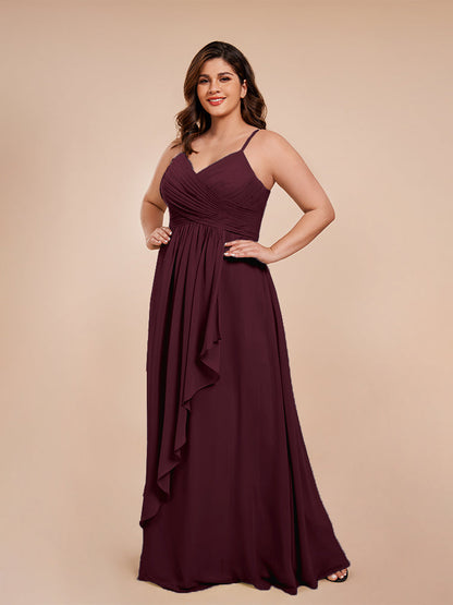 Isla Plus Size V-neck Ruched Chiffon Bridesmaid Dresses with Slit