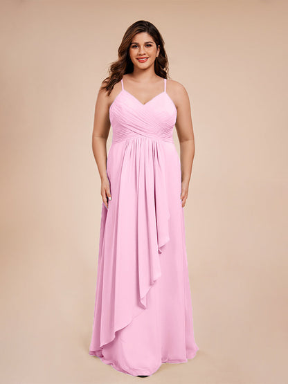 Isla Plus Size V-neck Ruched Chiffon Bridesmaid Dresses with Slit