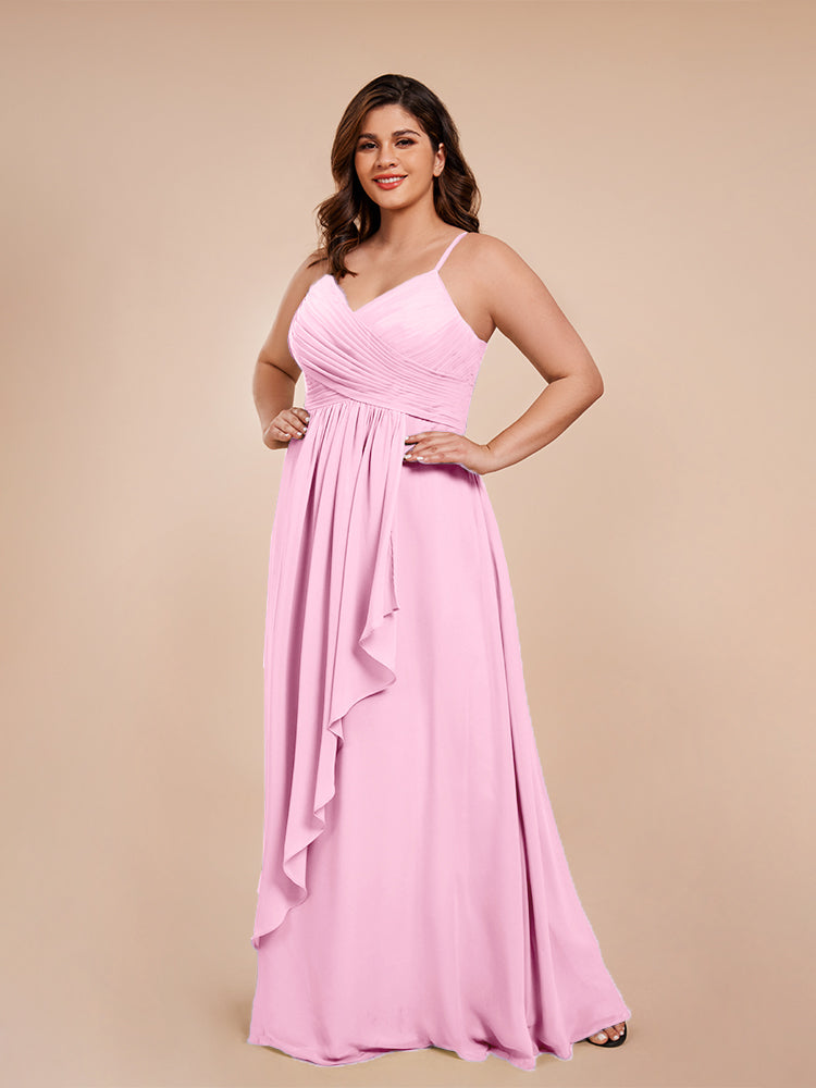 Isla Plus Size V-neck Ruched Chiffon Bridesmaid Dresses with Slit