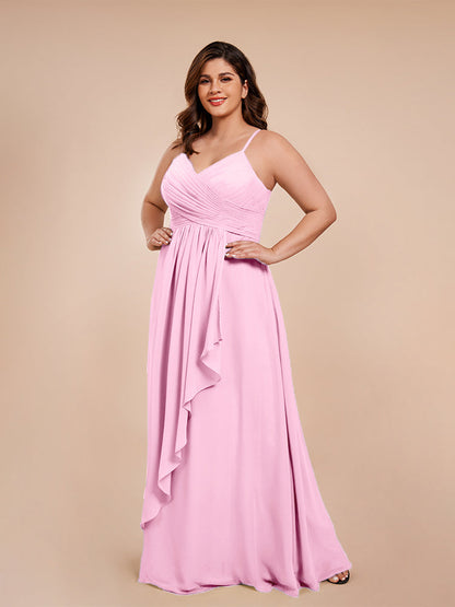 Isla Plus Size V-neck Ruched Chiffon Bridesmaid Dresses with Slit