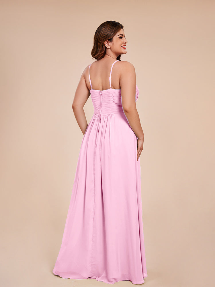 Isla Plus Size V-neck Ruched Chiffon Bridesmaid Dresses with Slit