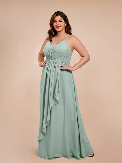 Isla Plus Size V-neck Ruched Chiffon Bridesmaid Dresses with Slit