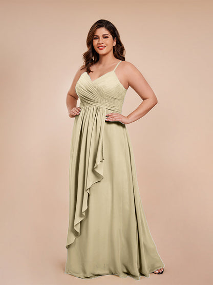 Isla Plus Size V-neck Ruched Chiffon Bridesmaid Dresses with Slit
