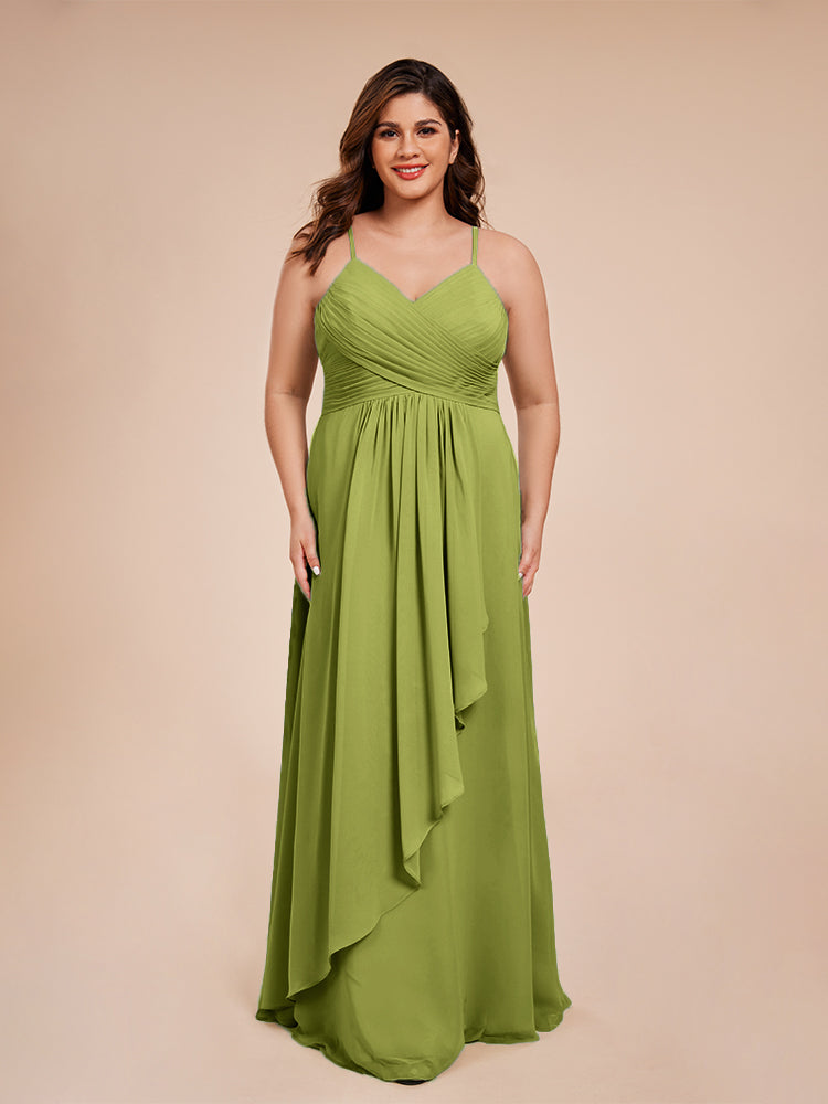 Isla Plus Size V-neck Ruched Chiffon Bridesmaid Dresses with Slit