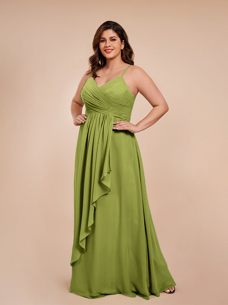 Isla Plus Size V-neck Ruched Chiffon Bridesmaid Dresses with Slit