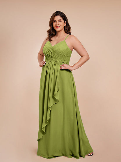 Isla Plus Size V-neck Ruched Chiffon Bridesmaid Dresses with Slit