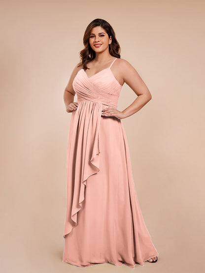 Isla Plus Size V-neck Ruched Chiffon Bridesmaid Dresses with Slit