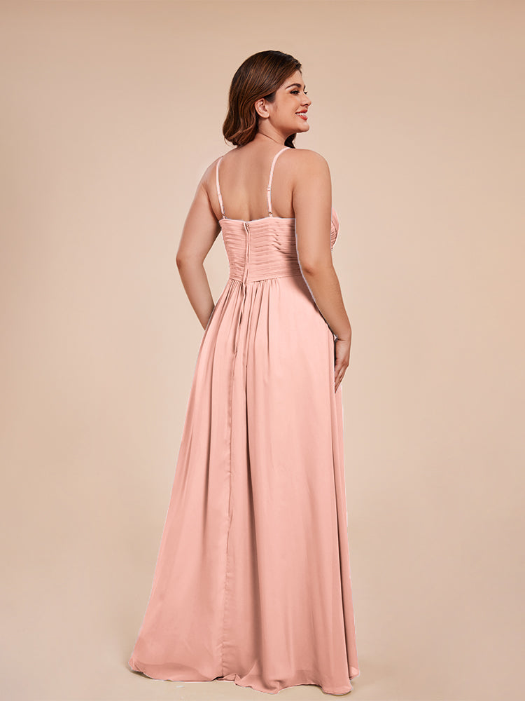 Isla Plus Size V-neck Ruched Chiffon Bridesmaid Dresses with Slit