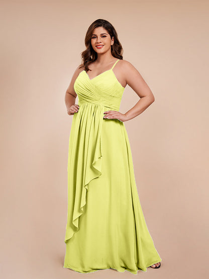 Isla Plus Size V-neck Ruched Chiffon Bridesmaid Dresses with Slit