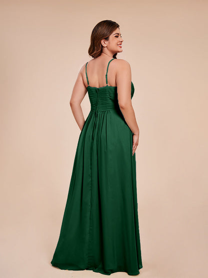 Isla Plus Size V-neck Ruched Chiffon Bridesmaid Dresses with Slit