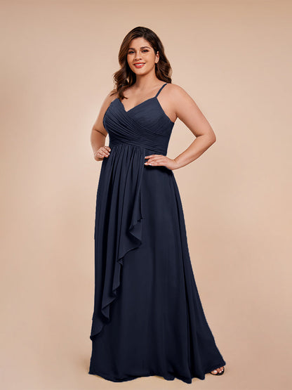 Isla Plus Size V-neck Ruched Chiffon Bridesmaid Dresses with Slit