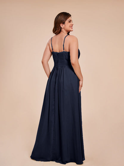 Isla Plus Size V-neck Ruched Chiffon Bridesmaid Dresses with Slit