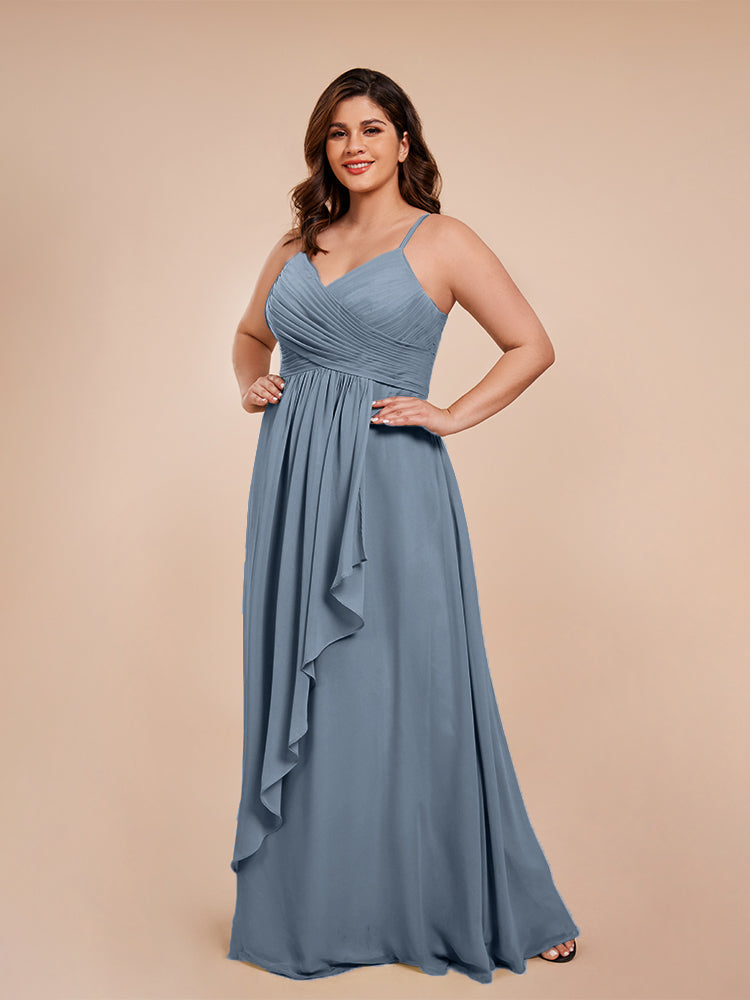 Isla Plus Size V-neck Ruched Chiffon Bridesmaid Dresses with Slit