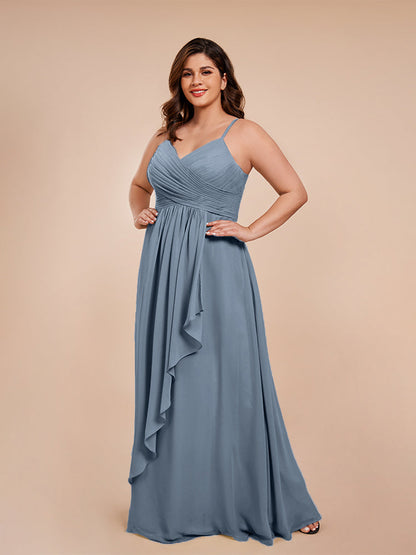 Isla Plus Size V-neck Ruched Chiffon Bridesmaid Dresses with Slit