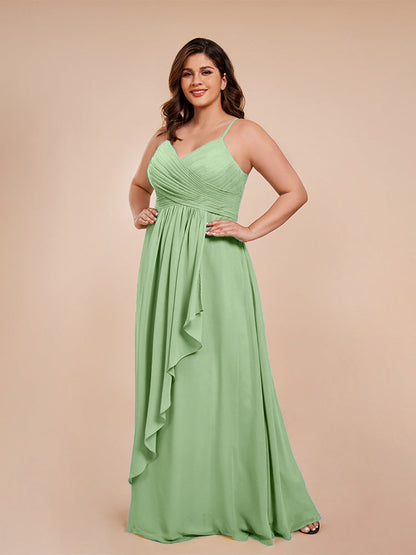 Isla Plus Size V-neck Ruched Chiffon Bridesmaid Dresses with Slit