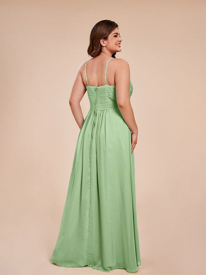 Isla Plus Size V-neck Ruched Chiffon Bridesmaid Dresses with Slit