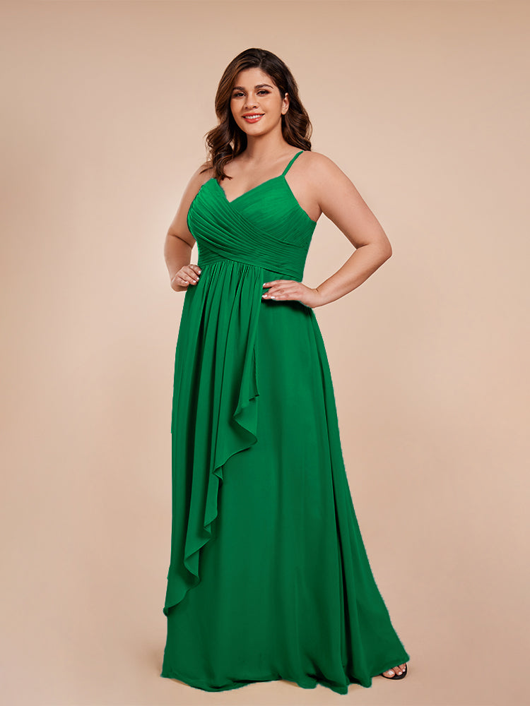 Isla Plus Size V-neck Ruched Chiffon Bridesmaid Dresses with Slit