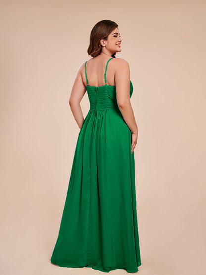 Isla Plus Size V-neck Ruched Chiffon Bridesmaid Dresses with Slit