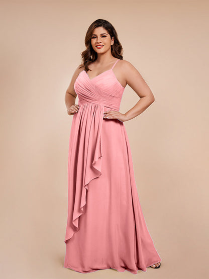 Isla Plus Size V-neck Ruched Chiffon Bridesmaid Dresses with Slit
